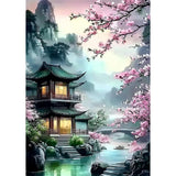 SENQAO Flowers Landscape Diamond Art Kits for Adults - Cherry Blossom Diamond Painting Kits DIY 5D Full Drill Diamond Dots Paintings with Diamonds Gem Art and Crafts for Home Decor 12x16 Inch SENQAO
