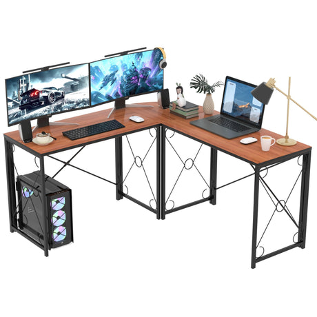 VECELO 59"x59" L Shaped Desk for Computer Gaming Multi-Usage Long 2 Person Table for Home Office Sturdy Writing Workstation, Easy Assembly/Saving Space, Rustic Brown VECELO