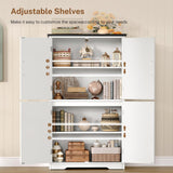 TEENFON Farmhouse Storage Cabinet with 2 Adjustable Shelves, Bathroom Cabinet with 4 Doors, Kitchen Cabinets, Cupboard for Kitchen, Living Room, White TEENFON