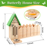 4-in-1 Butterfly House Feeder Bee House with Flower Pot, Wooden Butterfly Houses for The Garden, Butterfly Feeders for Outdoors, Natural Butterfly Garden Kit Habitat for Outside Beyoogeem