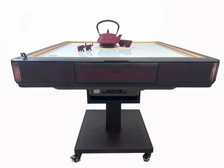 USA MJ Table Roller Coaster Style 40mm Chinese/Filipino/American Mahjong Folding Automatic Mahjong Table Wine Red Color Ultra Thin 2 Set of Numbered Tiles &Table Dust Cloth usamjtable