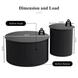 Fluted Round Nesting Coffee Table Set of 2, Mid Century Modern Wood Coffee Table and End Table Set, Minimalist Center Tables Circle Side Table for Living Room, Office(Black RUSTYER