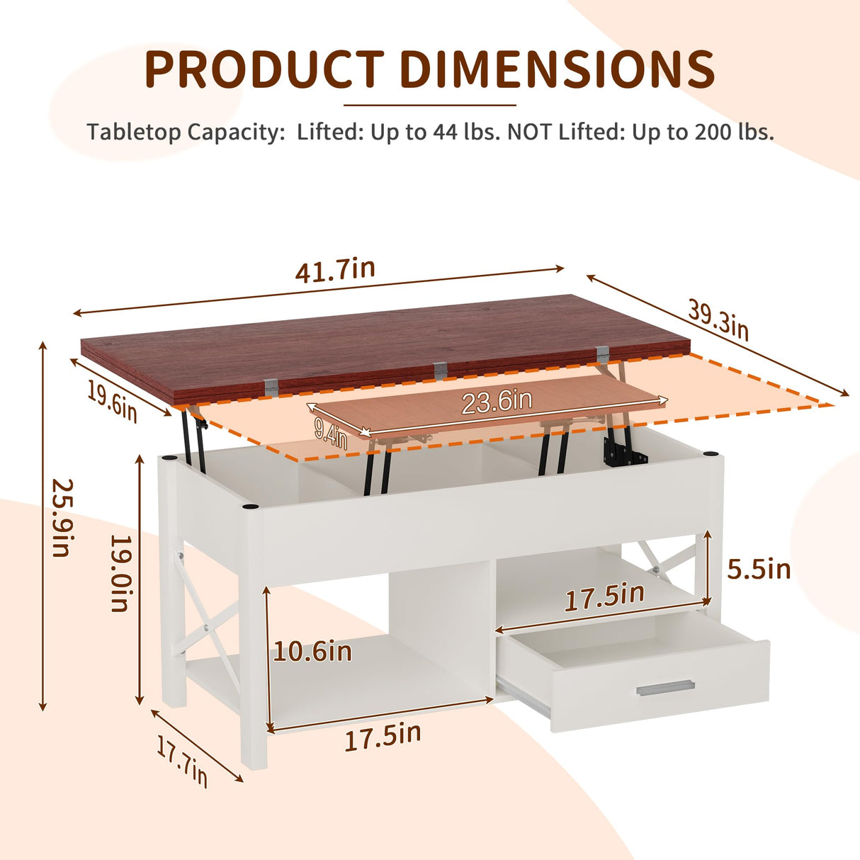 Lift Top Coffee Table, 4 in 1 Coffee Tables with Storage Cabinet for Living Room, Coffee Table with Lifting Top with Wooden Lift Tabletop, Convertible Coffee Table for Living Room,Home Office,Espresso DUDUSHIMAN