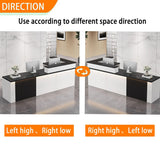 L-Shaped Reception Desk,Modern Reception Counter Retail Checkout Counter with LED Lighting & Lockable Drawers Door Cabinet for Lobby Salon Shop(White+Wood-Left, 63inch/160cm) Generic