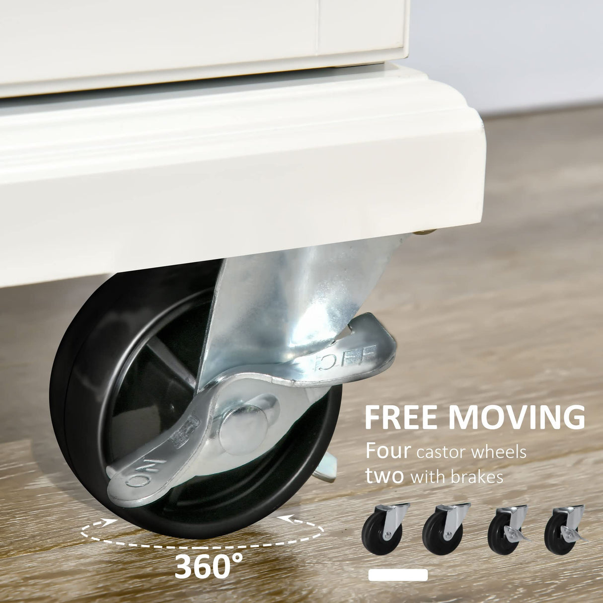 HOMCOM Kitchen Island with Drop Leaf Trolley Cart on Wheels Drawer Cabinet Towel Racks Versatile Use Natural Wood Top and White HOMCOM