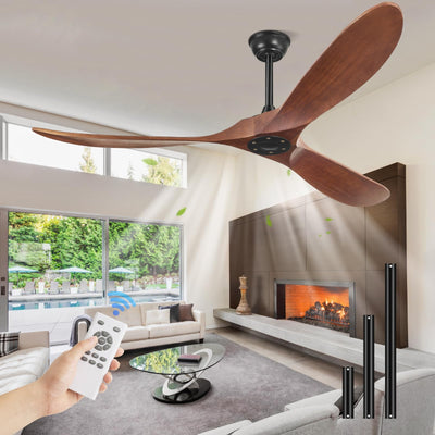 Ceiling Fans without Lights 72 Inch Large Ceiling Fan, Solid Wood Ceiling Fan No Light and Remote, 3 Blade, 6 Speeds, Timer, Quiet DC Motor, High CFM Modern Indoor Outdoor Fans for Patio, Dark Walnut