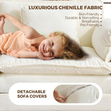 ELUCHANG 113" L Shaped Modular Sectional Sofa, Comfy Cloud Couch, Deep Seat Sofa Couches for Living Room, 4-Seater Modern Sofa with Movable Ottoman for Apartment, DIY Combination,Chenille Cream White ELUCHANG