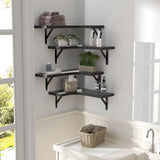 ROMGUAR CRAFT Corner Floating Shelves Wall Mounted Set of 4, Rustic Wood Storage Display Wall Shelves for Home Decor, Bathroom, Kitchen, Bedroom, Living Room, Office (Black) ROMGUAR CRAFT