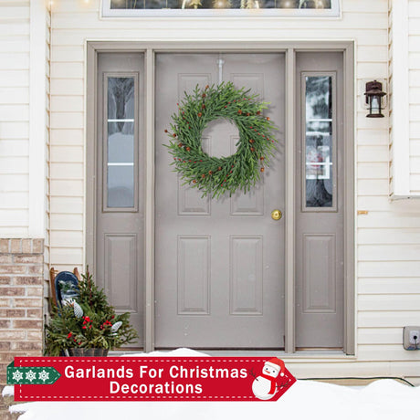 26 Inch Christmas Wreaths for Front Door with Red Berry Real Touch Large Artificial Xmas Winter Pine Cedar Wreaths for Windows Outdoor Christmas Home Yard Farmhouse Wall Front Door Porch Hanging Decor LZNPA