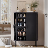 ONBRILL 6-Tier Shoe Cabinet with Sliding Door, Wooden Shoe Storage Cabinet with Adjustable Shelves, Mid-Century Modern Freestanding Shoe Storage Organizer for Entryway, Hallway, Living Room, Black ONBRILL