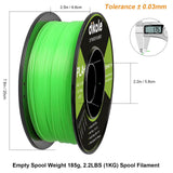 Dikale PLA+ 3D Printer Filament Luminous Green, 1.75mm No Tangle, Net Weight 2.2lbs Spool (1kg）, PLA Pro Plus, Green with Glow in The Dark Effect dikale