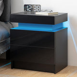 HOMMPA Set of 2 LED Nightstands Black Nightstand with Led Lights Modern Night Stand with 2 High Gloss Drawers Led Bedside Table Smart Nightstand for Bedroom 20.5” Tall HOMMPA