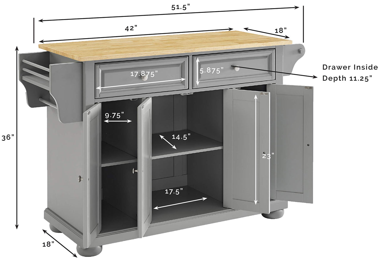 Crosley Furniture Full Size Wood Top Rolling Kitchen Island Storage Cart, Microwave Stand, Spice Rack, Gray Crosley Furniture