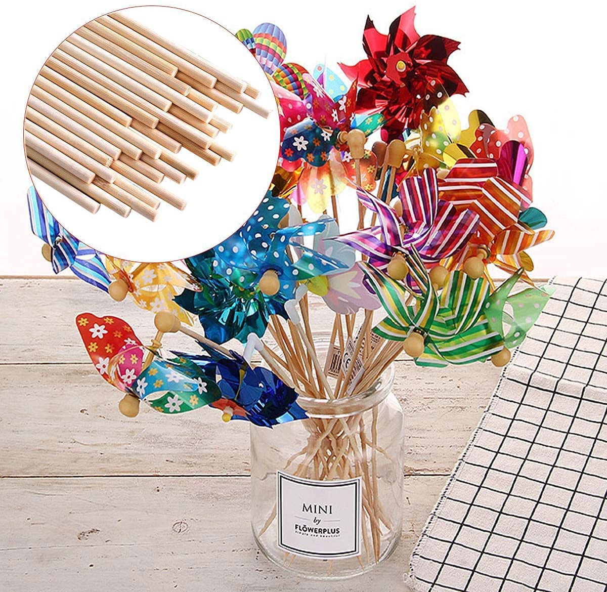 HOPELF 50PCS Bamboo Dowel Rods - 1/4 x 12 Inch, Assorted Hardwood Sticks for Crafts, Cake Dowels & DIY Projects HOPELF