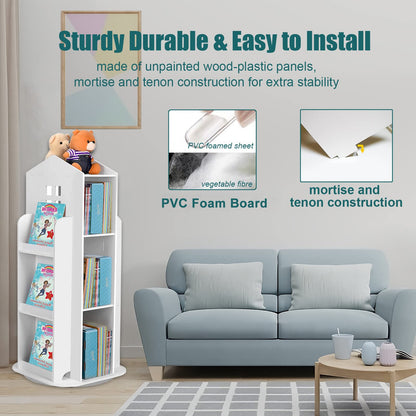 Foriy 3-Tier Rotating Children's Bookshelf - 360° Floor Stand Book Organizer in White - WoodArtSupply