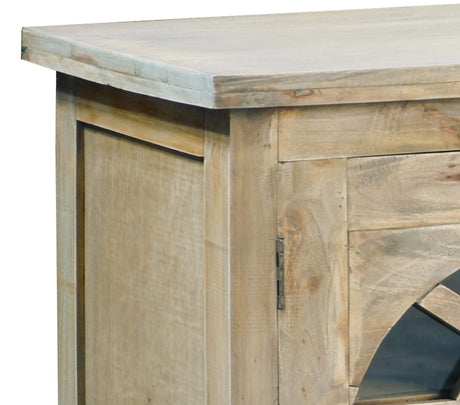 Sunset Trading Cottage Arched Glass Door Credenza Solid Wood Display Cabinet | Fully Assembled Sideboard Buffet Server, 63" Wide, Distressed Sunset Trading