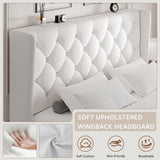 iPormis Full Size Velvet Platform Bed Frame with Button Tufted Headboard, Upholstered Bed Frame with Solid Wooden Slats, 8" Underbed Space, No Box Spring Needed, Noise Free, Easy Assembly, White iPormis