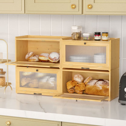 Large Bread Box for Kitchen Countertop - Bamboo Bread Storage Container with Cutting Board and Clear Plexiglass Window, Bread Bin, Farmhouse Bread Box, Bread Holder For Kitchen Counter (Self-Assembly)