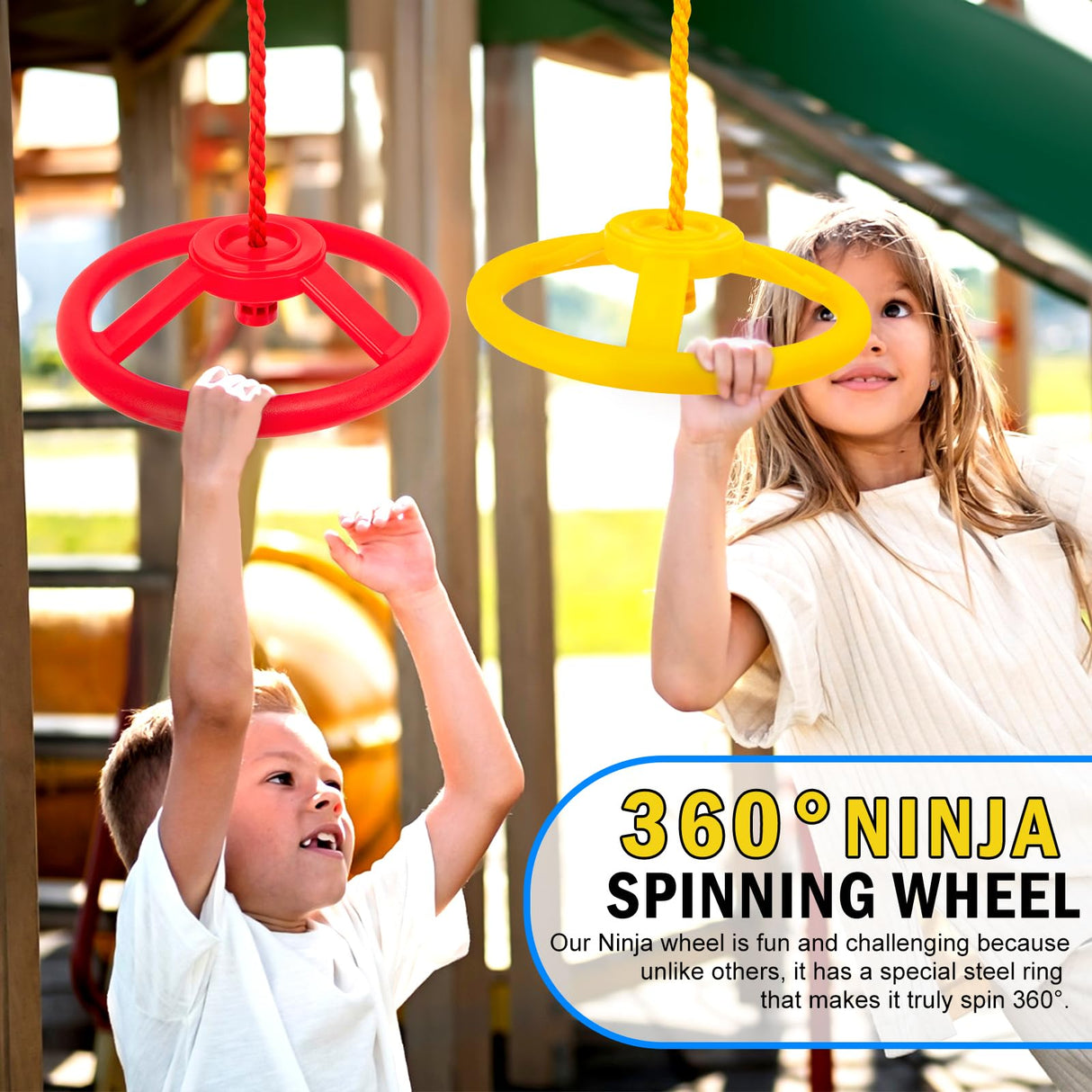 VECKYJL Ninja Obstacle Course Attachments - 7 Course Rings, 2 Monkey Bars, 2 Warrior Wheels, Outdoor Training Set VECKYJL