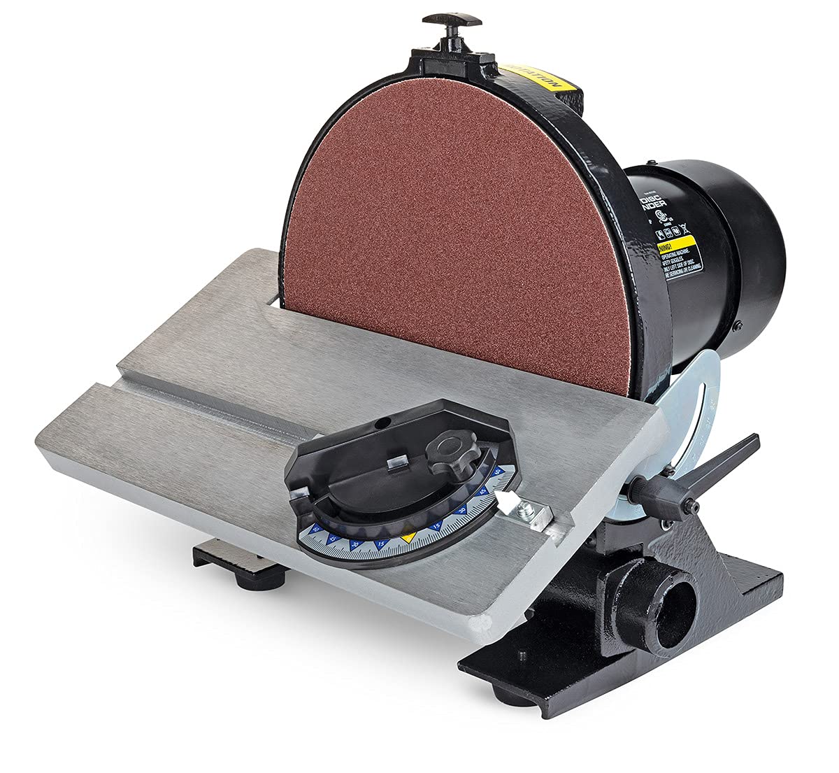 Eastwood Disc Sander | Powerful 1.25HP 12" Disc Sander Tool | Heavy Duty Cast Iron Base and Vacuum Port with a 45 Degree Adjustable Work Surface and Eastwood