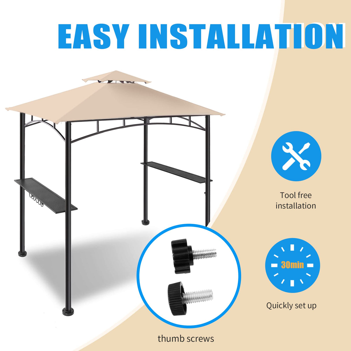 FAB BASED 5x8 Grill Gazebo Canopy for Patio, Outdoor BBQ Gazebo with Shelves, Barbeque Grill Canopy (Cream) FAB BASED