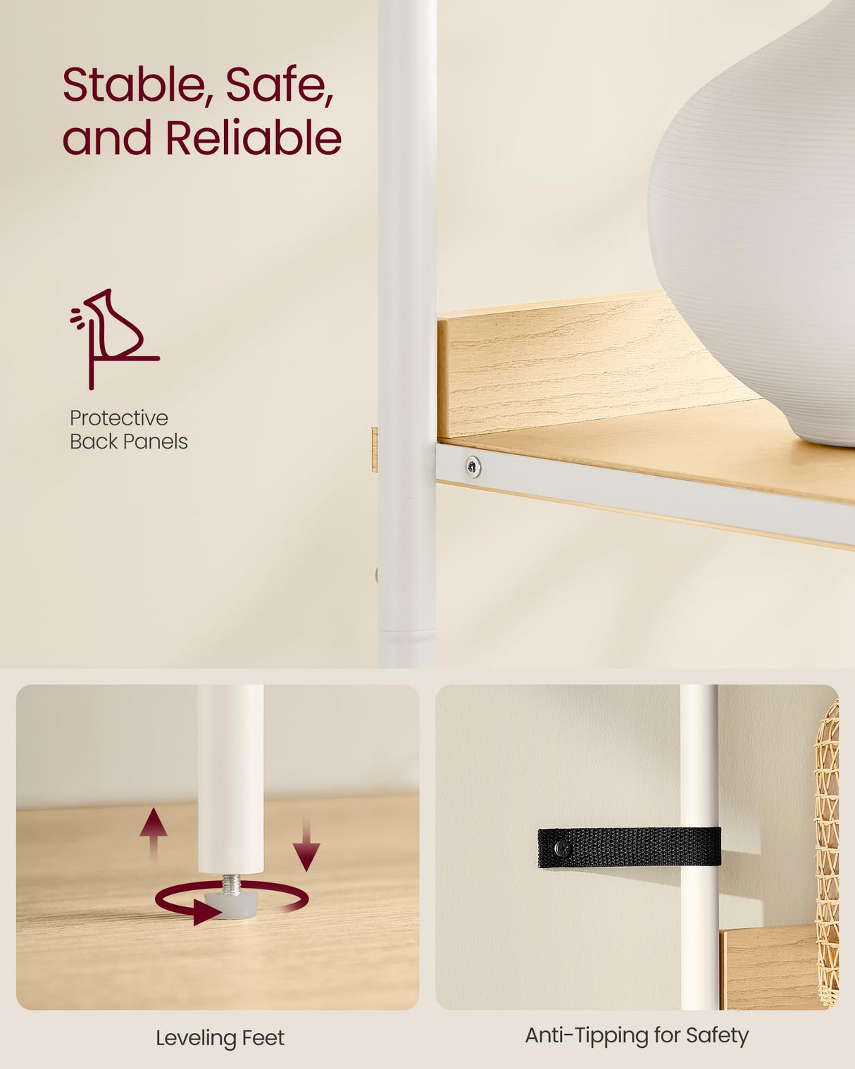 VASAGLE 6-Tier Bookcase, Slim Bookshelf with PC Door, Freestanding Storage Shelf with Metal Frame, Adjustable Shelf, for Living Room, Oak Beige and Pearl White ULLS123W57 VASAGLE