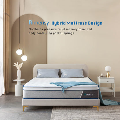 Rimensy Full Mattress,12 Inch Hybrid Mattress in a Box,Gel Memory Foam Mattress,Individually Wrapped Pocket Coils Innerspring Mattress for Motion Isolation,Medium Firm,Full Size Mattres,54"*75"*12"