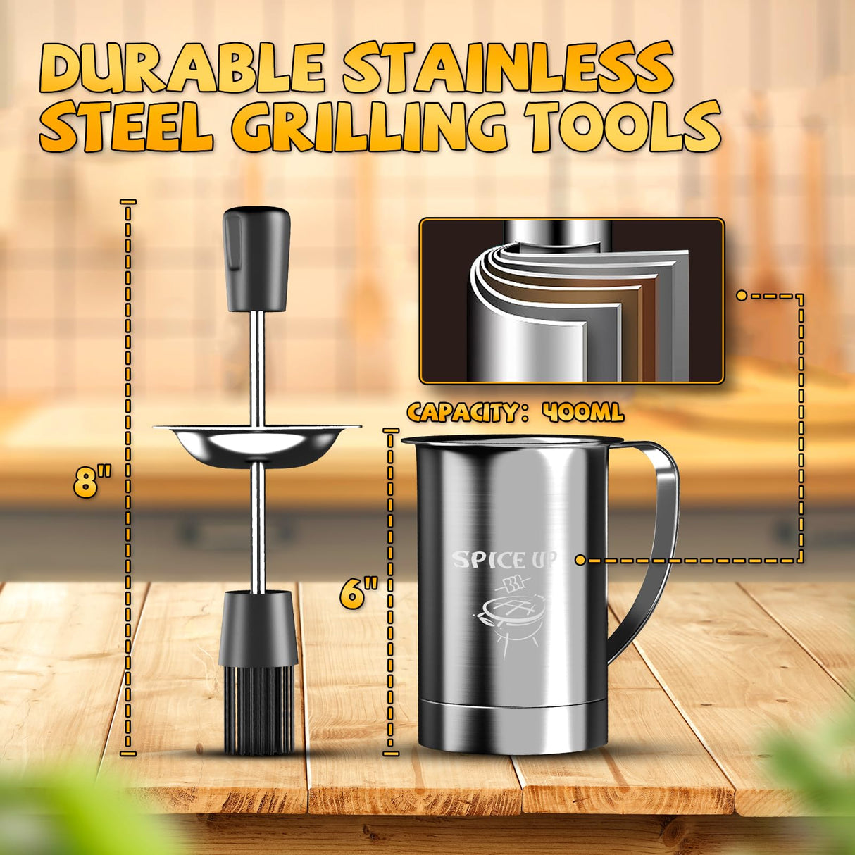 Grilling Accessories Men Women Gifts - BBQ Baster Brush and Sauce Basting Pot Set Christmas Stocking Stuffers Birthday Dad Mom Son Husband Chef Tools Smoker Unique Cooking Gadgets Kitchen Essentials LONGESISM