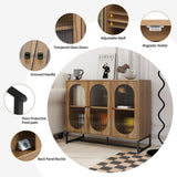 YHAOWORKS Sideboard Buffet Cabinet with Storage - Modern Fluted Glass 3 Doors Accent Storage Cabinet with Metal Legs, Wood Credenza for Living Room (Walnut 1PC) YHAOWORKS