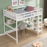 KINFFICT Loft Bed Full Size with Desk and Shelves, Heavy Duty Full Loft Bed Frame with Bookcase Storage, Solid Wood Lofted Bed Frame, Space-Saving, Noise Free, No Box Spring Needed KINFFICT