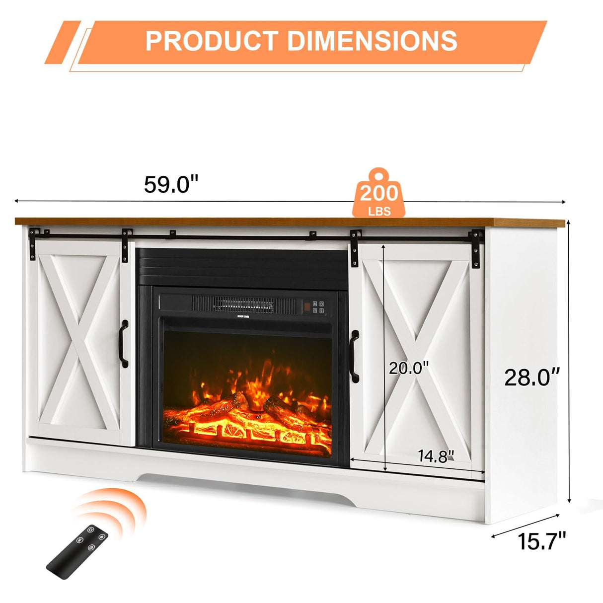 4 EVER WINNER Fireplace TV Stand with 23" Electric Fireplace, Sliding Barn Door, Farmhouse Fireplace Entertainment Center with Adjustable Storage Cabinets, TV Console Table for Living Room, White 4 EVER WINNER