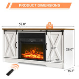 4 EVER WINNER Fireplace TV Stand with 23" Electric Fireplace, Sliding Barn Door, Farmhouse Fireplace Entertainment Center with Adjustable Storage Cabinets, TV Console Table for Living Room, White 4 EVER WINNER