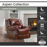 Hanover Aspen Rocker Recliner Chair, 100% Genuine Leather Deep-Seating Rocker for Living Room, Family Room, Den, or Man Cave, Space Saving Cushioned Rustic Armchair, Oxblood Hanover