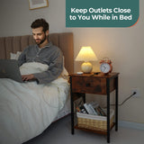 Yoobure Nightstand with Charging Station, Side Table End Table with Large Drawer and Storage Shelf, Bed Side Table/Night Stand with USB Ports & Outlets, Rustic Bedside Tables for Bedroom, Living Room Yoobure