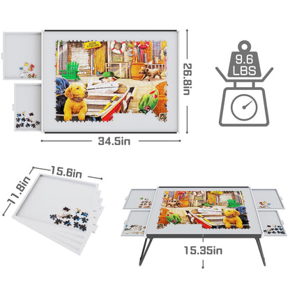 Puzzle Table 1500pcs,Jigsaw Puzzle Table Metal,Puzzle Table with Drawers,Puzzle Board with Legs,Grey and Black Color,Puzzle Tables for Adults with Drawers,Jigsaw Puzzle Board with Drawers