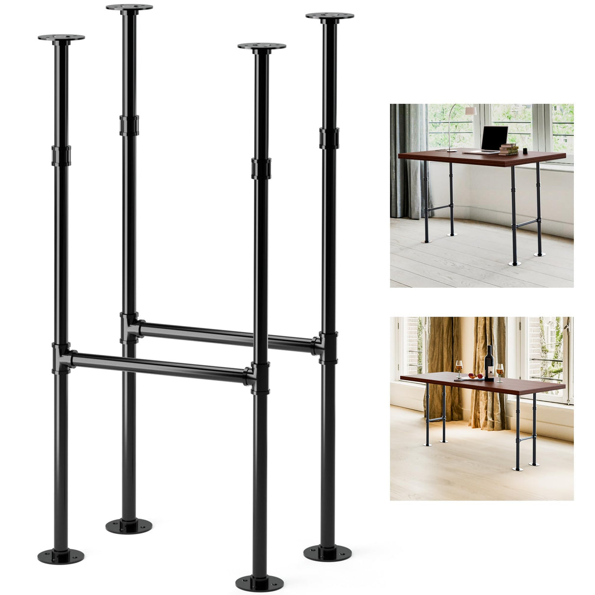 Yes4All 38 Inches Metal Table Legs, Industrial Pipe Counter Bar Height Table Legs, Desk Legs for DIY Dining Table, Workbench, Replacement H Shape Parts with Gloss Black Powder Coating - Set of 2 Yes4All