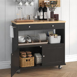 knoworld Rolling Kitchen Island with Storage Cabinet, 35.4'' Width Kitchen Cart, 2 Drawers Island Table, Portable Mobile Kitchen Island with Towel Rack, Wood Top and Lockable Wheels, Black knoworld