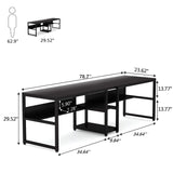 Tribesigns Rustic Double Desk with Bookshelf - 78.7 Inch Two-Person Computer Workstation in Black Tribesigns
