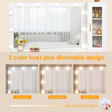 BEWISHOME 49.2" Large Vanity Desk with Mirror and Lights,White Makeup Vanity Table with Glass Top,Stool,Makeup Desk with Power Outlet,Drawers,Cabinet,Nightstand,Dressing Table for Bedroom Women FST34W BEWISHOME