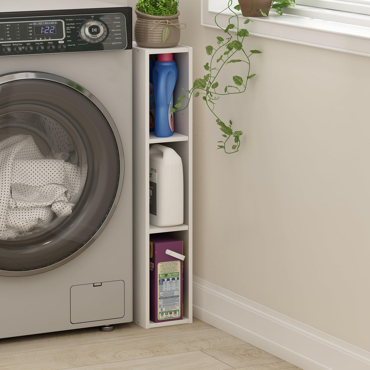 Furinno Fulda 3-Tier Space Saving Storage Shelf Bookcase, 6-Inch Width, White Furinno