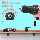 YOUGFIN Pink Drill Set for Women, Tool Kit with Drill 12V or Home Office Repairing & Improvement, Household Drill Set Power Tool with Pink Tool Box 195 Pieces Yougfin