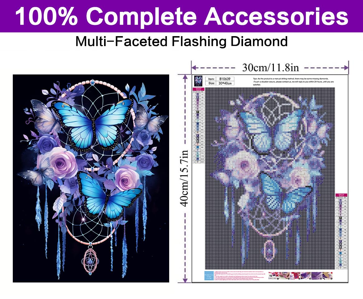 Dream Catcher 5D Diamond Art Kits, Butterfly Diamond Painting Kits for Adults Beginners, DIY Full Round Drill Paint by Diamond Gem Art, Home Wall Decor 12 x 16 Inch croshom