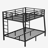 KEIKI Metal Full XL Over Queen Bunk Bed with Guard & Ladder, Heavy-Duty Bunk Bed for Teens and Adults, No Box Spring Needed - Black KEIKI