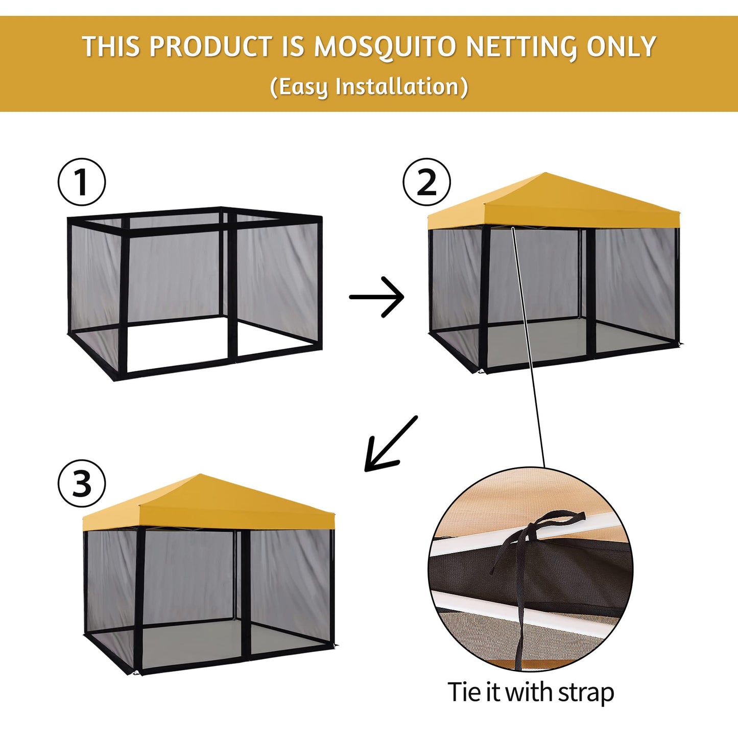 WenHaus 10'x10' Mosquito Netting for Patio with Zipper, Outdoor Replacement Mesh Sidewall Netting for Porch/Patio/Canopy/Gazebo (Mosquito Netting Only, Black)