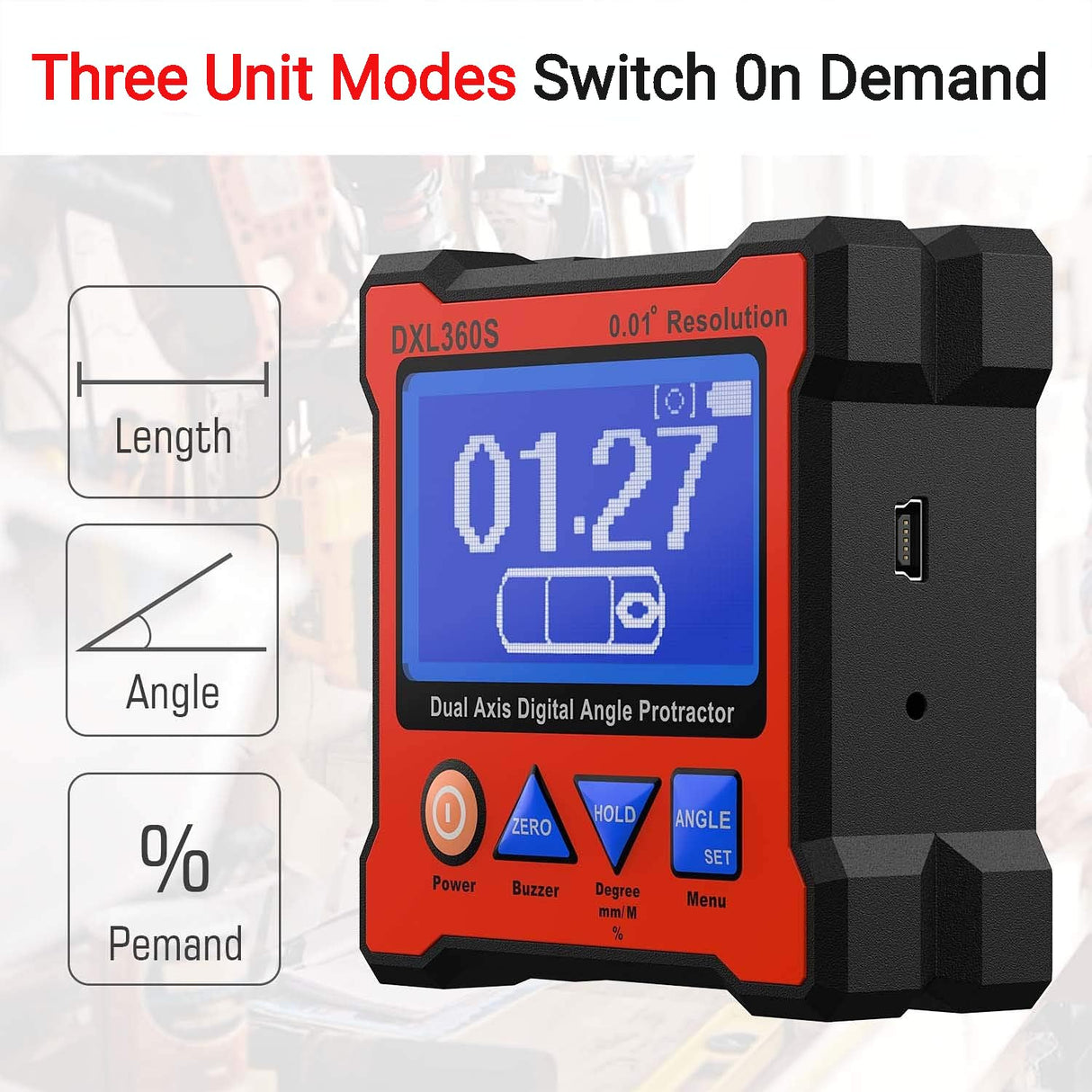 Digital Angle Finder Protractor DXL360S GYRO & Gravity 2 in 1 LCD Meter Magnetic Electronic Angle Gauge Dual Axis Level Box 0.01° Resolution Inclinometer with Backlight Woodworking Measuring Tool DLNLIY