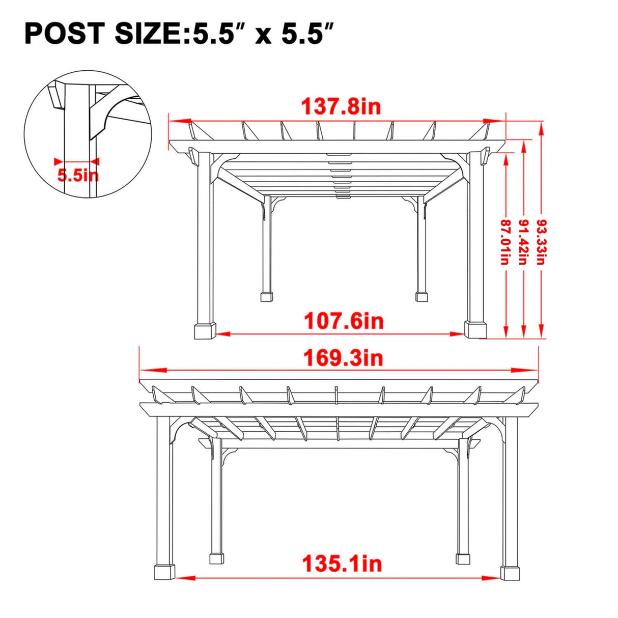 BlueWish 12’ x 14’ Cedar Wood Patio Pergola with Slatted Trellis Roof, Outdoor Pergola Backyard Gazebo with Solid Structure for Deck Yard Grill Party Garden BlueWish