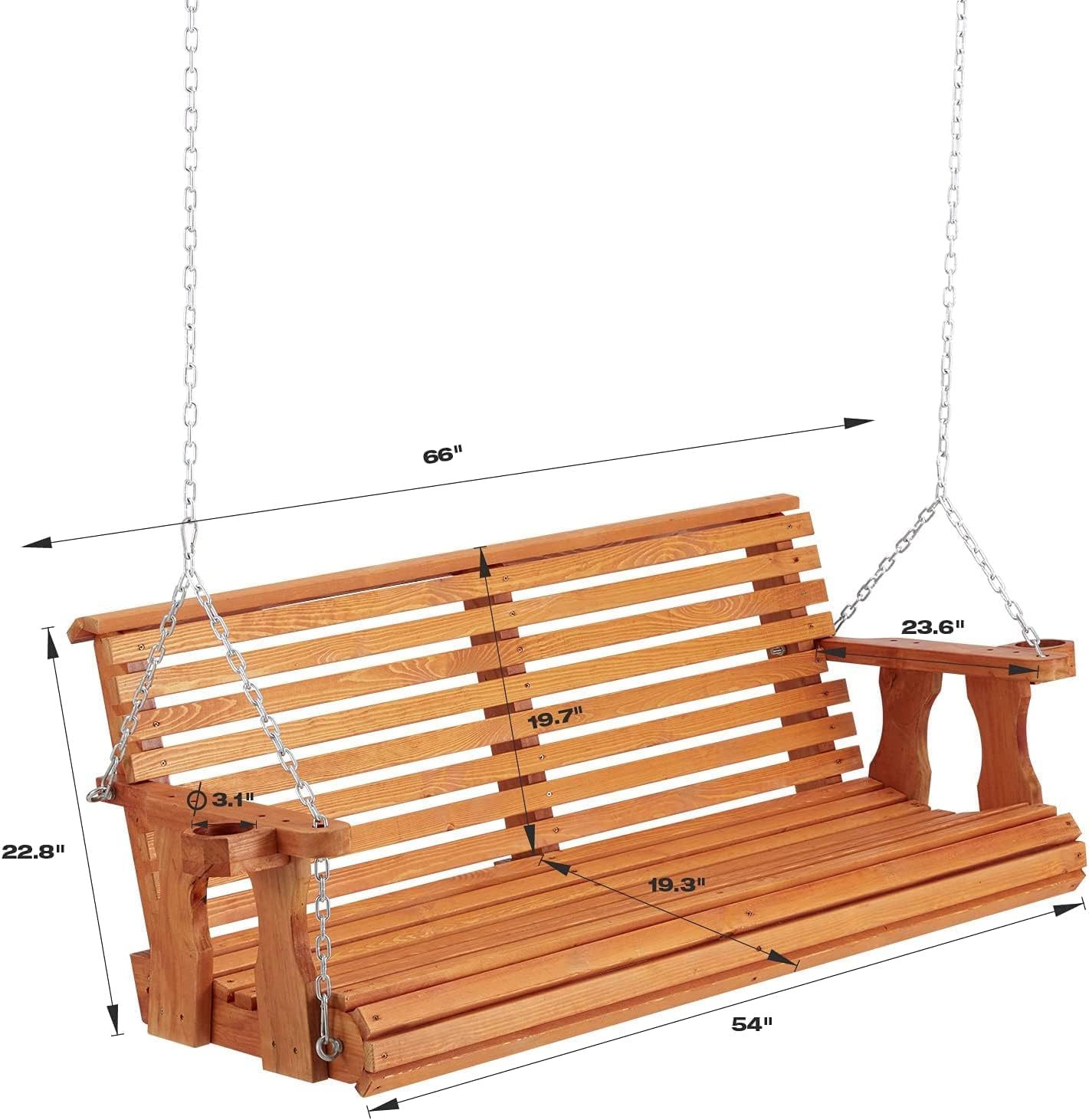 U-MAX Wooden Porch Swing 2-Seater,Swing Bench with Cupholders, Heavy Duty 800 LBS,Hanging Porch Swing Chair for Outdoor Patio Garden Yard(6.5FT&Brown) - WoodArtSupply