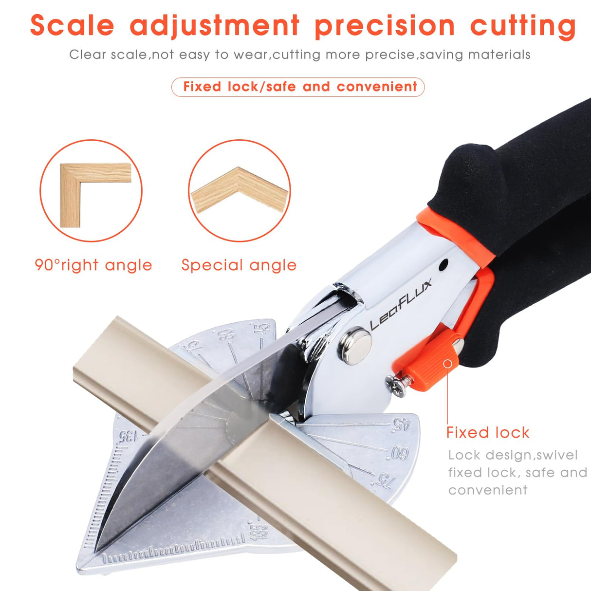 LeafLux Miter Shears for Wood Trim, Adjustable 45°-135° Multi-Angle Handheld Tool, Multifunctional Trunking, Moulding Shears, Perfect for Mitre Cutting, Quarter Round, No Replacement Blade | LFXP3101S LeafLux