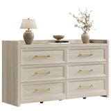 SICOTAS 6 Drawer Dresser for Bedroom-56.4" Extra-Wide Wooden Chest of Drawers with Large Storage, Long Dresser TV Stand with Drawers, Farmhouse Closet Dressers for Nursery Living Room, Grey White Oak SICOTAS