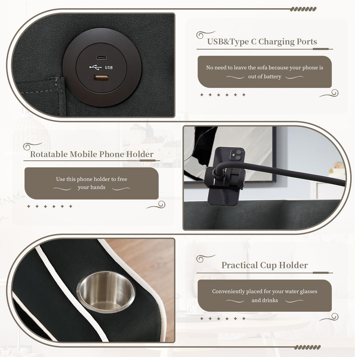 JEEOEHY 3 in 1 Convertible Sleeper Sofa Bed,Velvet Pull Out Couch Bed w USB&Type C Port,Comfy Futon Loveseat w Adjustable Backrest&Phone Stand&Cup Holder for Living Room Apartment Small Space(Black) JEEOHEY